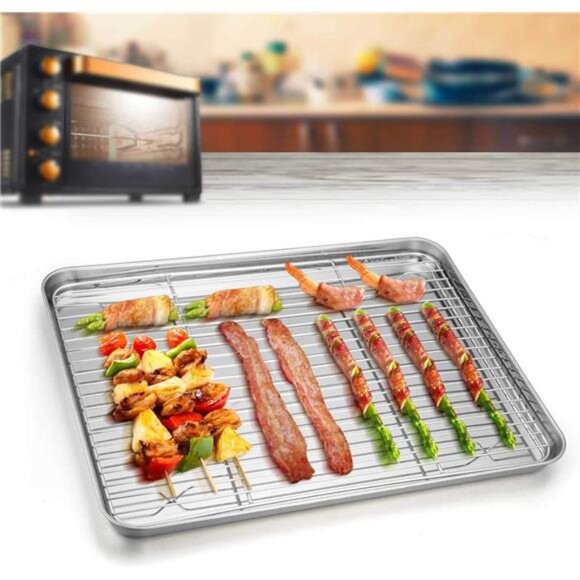 TeamFar Baking Sheet with Rack Set, Stainless Steel Cookie Sheet Baking Pans - Picture 4 of 7